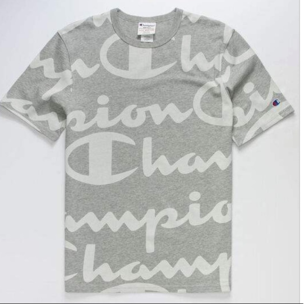Champion Allover Script White & Gray Mens T-Shirt